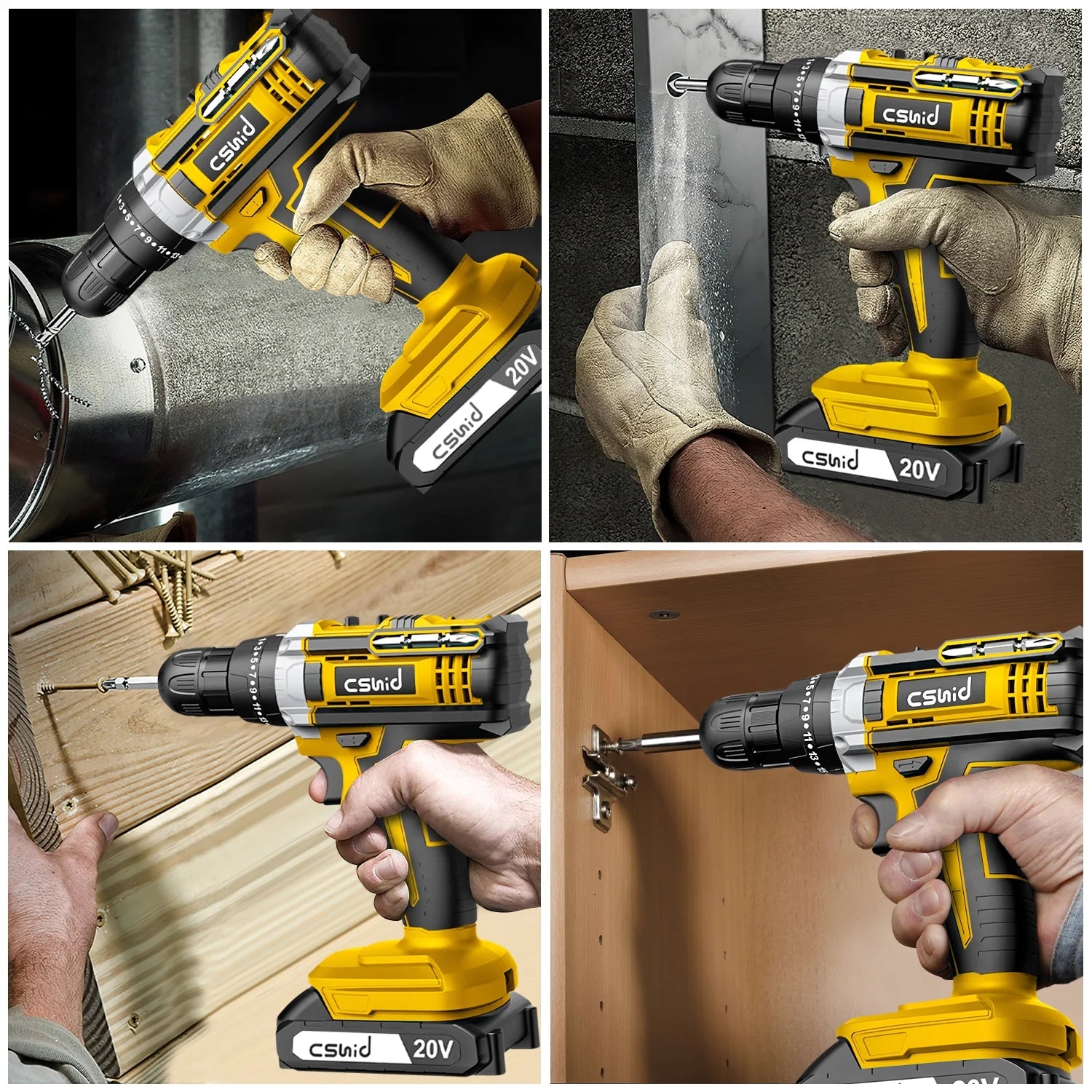 20V Cordless Power Drill Set, Drill Kit with 1 Lithium-Ion & Charger, 3/8" Keyless Chuck, Electric Drill W/ 2 Variable Speed & LED Light, 25+1 Position and 34Pcs Drill/Driver Bits(Yellow)